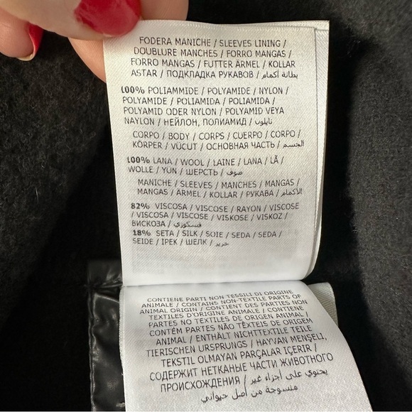 MONCLER Cape Poncho Fringe Velvet Sleeve Grey Jacket SZ L - Picture 8 of 13